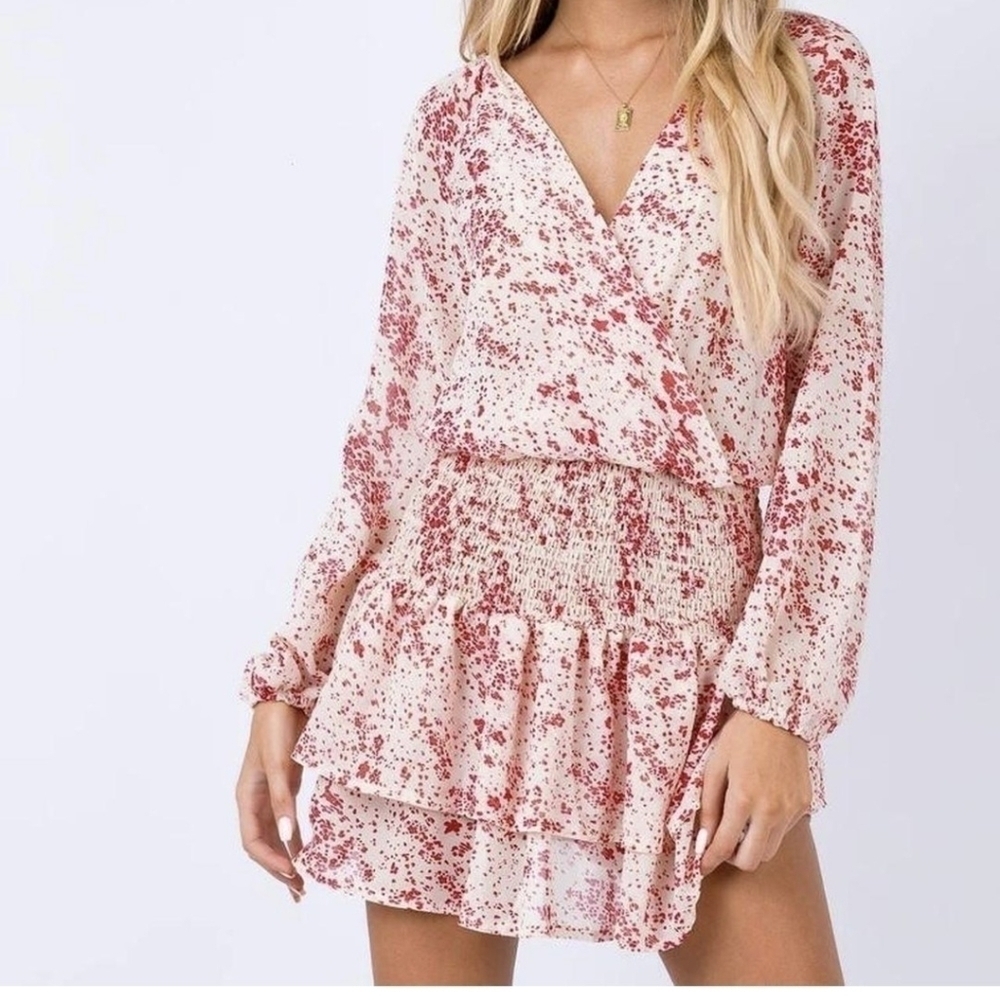 Princess Polly Altona white and red floral long sleeves mini dress size 2